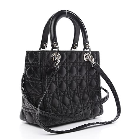 christian dior lambskin cannage medium lady dior black|dior cannage leather bag.